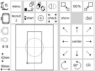 Kuviot ja toiminnot 27 Peilikuva ( pysty ) Peilikuva pysty (oikea/vasen) avaa layout 1-ruutu paina peilinkuvan symbolia kuvio näkyy peilikuvana ainoastaan kuvion reunat ovat näkyvissä kulmamerkki