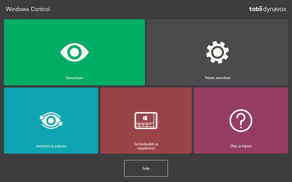 4 Windows Control-asetukset Kuvakkeet Toiminto Kuvaus Eye Tracker -katseenseuranta Avaa Eye Tracker -asetukset. Lisätietoja on kohdassa 4.1 Eye Tracker -katseenseuranta, sivu 22.
