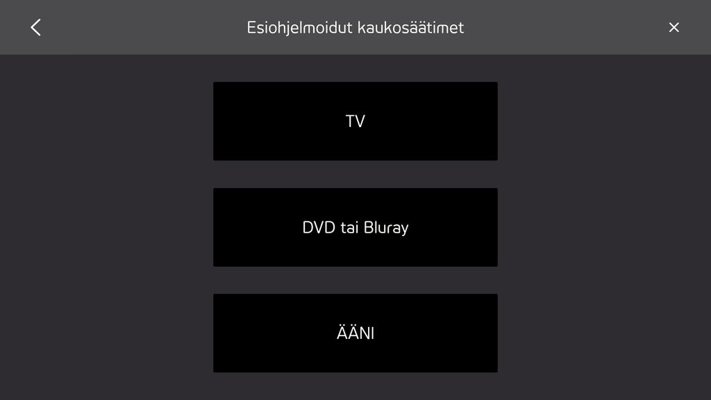 Lisää esiohjelmoitu kaukosäädin seuraavasti 1. Valitse valikosta. 2.