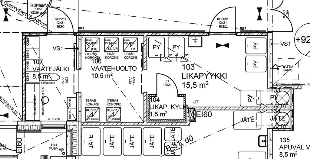 Kuva 46. Piirustuksessa eri toiminnot on hyvin erotettu omiksi tiloikseen ja tilat ovat toimivat. Kuva 47.