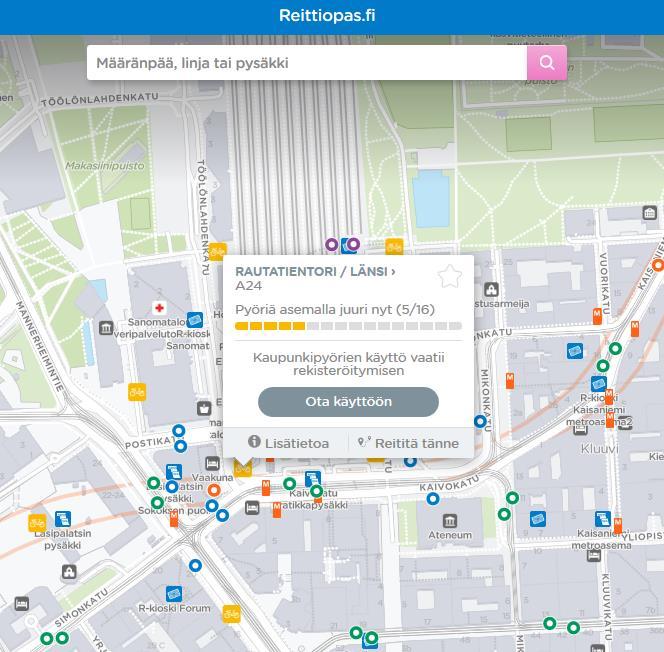 Reaaliaikatieto parantaa käyttöastetta Kaupunkipyörät