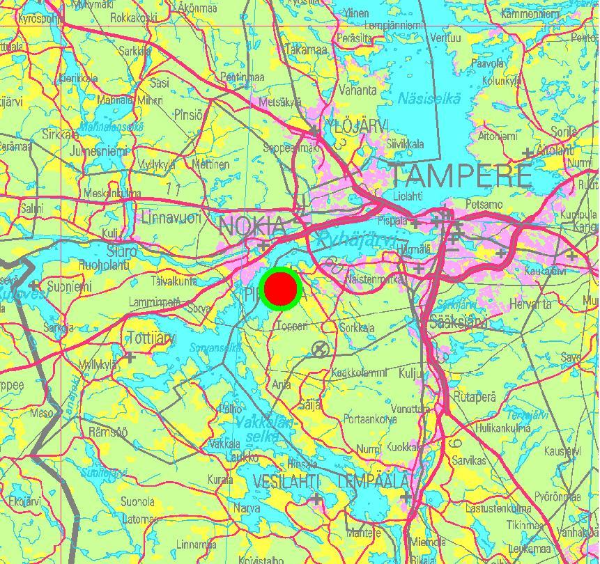 SIJANTIKARTTA 1 Tutkimuskohteen sijainti suhteessa Tampereelle MK 1: 400 000