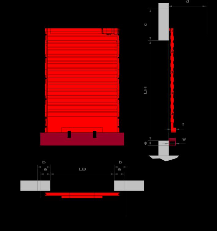 200 mm tai tiili 240 mm Painovoimainen sulkeutuminen ja 400 V moottori avaamista