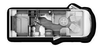 c-compactline models: I 138, I 143 L-shaped lounge seating group with side seat bench Space-saving galley kitchen Compact combined bathroom 138