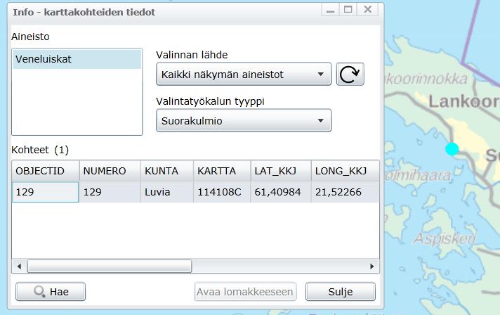 Seuraava rajaus -työkalua klikkaamalla pääsee seuraavaan rajaukseen kartalla. Työkalu muuttuu aktiiviseksi (siniseksi) vasta kun on käyttänyt Edellinen rajaus -työkalua.