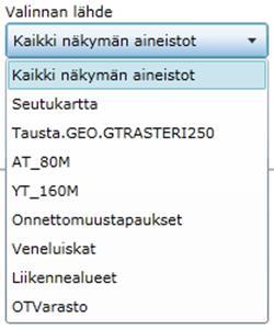 Piste, Viiva, Alue, Suorakulmio Viiva-tyyppiä käytettäessä käyttäjä voi piirtää kartalle viivan, jonka alle jääviä kohteita haetaan.