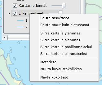 4.5. Karttatasot-apuikkuna Karttatasot-apuikkunan avulla käyttäjä voi hallita eri aineistojen piirtoa kartalle (Kuva 4-15).