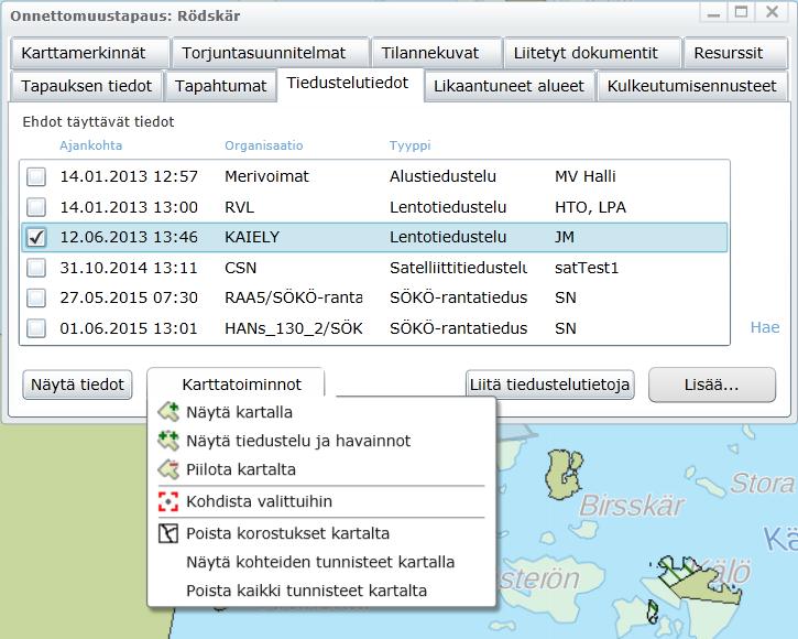 Kuva 4-44. Onnettomuustapaus-ikkunan välilehtien yleisiä toimintaperiaatteita. 4.7.1.2. Hae-toiminto Miltei jokaisen välilehden oikeasta alakulmasta löytyy Hae-toiminto.