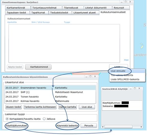 selostettu yksityiskohtaisesti ohjeen kohdissa 4.7.5. ja 4.7.5. - painikkeesta avautuu ikkuna, josta saat SeatrackWeb-palvelussa tarvittavat käyttäjätunnuksen ja salasanan.