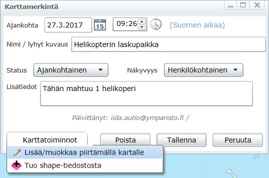 4.7.8.2. Uuden karttamerkinnän lisääminen Uuden karttamerkinnän tallentaminen alkaa klikkaamalla Karttamerkinnät-välilehdeltä Uusi karttamerkintä -painiketta.