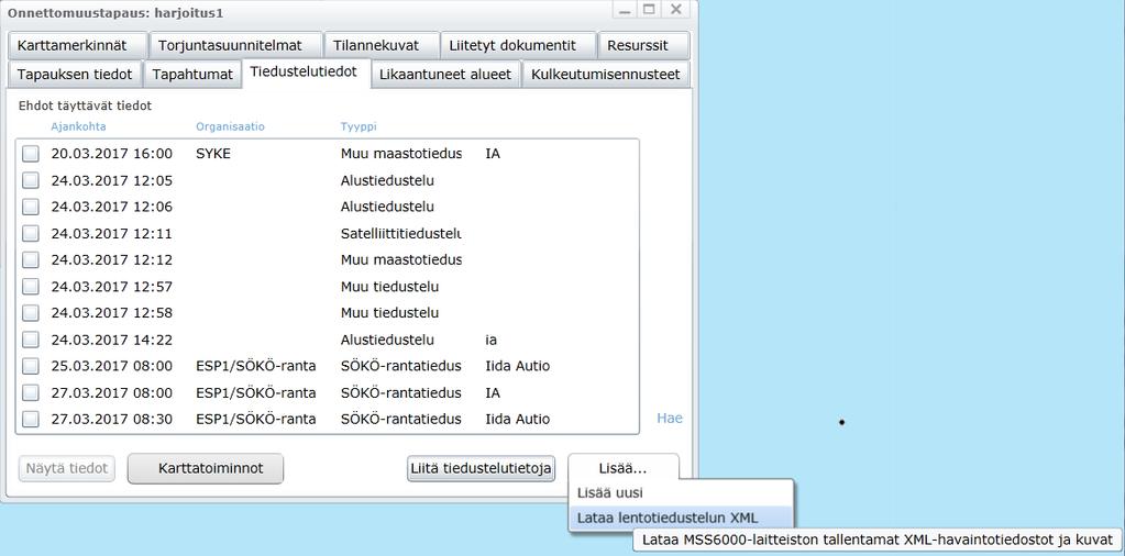 LIITE 1: Valvontalentokoneen tallentamien aineistojen lisääminen järjestelmään BORIS-järjestelmään on rakennettu mahdollisuus lisätä Rajavartiolaitoksen valvontalentokoneen järjestelmän tallentama