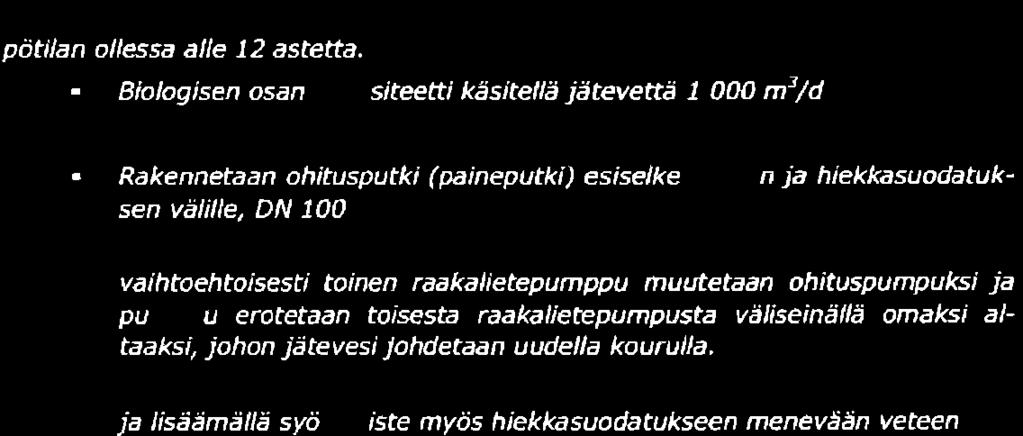 Liitteessä 3 olevassa prosessisuunnitelmassa oli lupahakemuksen liitteenä esitetty puhdistamon tehostamisvaihtoehdot, jotka tarvittaisiin, mikäli ammoniumtypen poisto pitäisi olla yli80 %:n tasolla