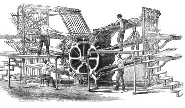 Amerikkalaisen Richard March Hoen kehittämä 1850- ja 60- luvun sylinteripainokone.