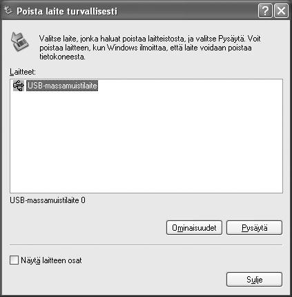 e_kb475.book Page 217 Wednesday, January 21, 2009 4:29 PM Kameran irrottaminen Windows-tietokoneesta 1 Kaksoisnapsauta tehtäväpalkin [Poista laite turvallisesti] -kuvaketta.