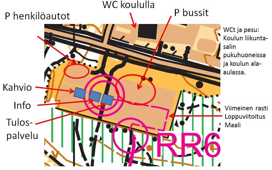 Pysäköinti Henkilöautot ohjataan kilpailukeskuksen reunassa sijaitsevalle parkkipaikalle. Bussit ohjetaan urheilukentän puolelle. Pyöräparkit löytyy koululta.