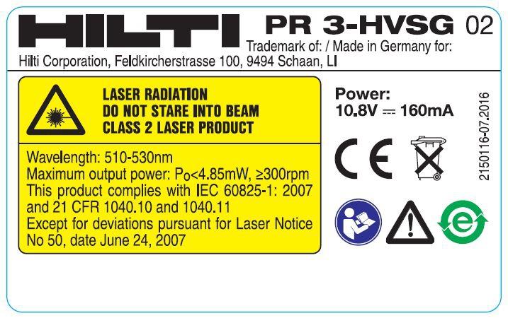 Tyyppikilvessä Luokan 2 lasertuote. Älä katso säteeseen. 1.4 Vaatimustenmukaisuusvakuutus Vakuutamme, että tässä kuvattu tuote täyttää voimassa olevien direktiivien ja standardien vaatimukset.
