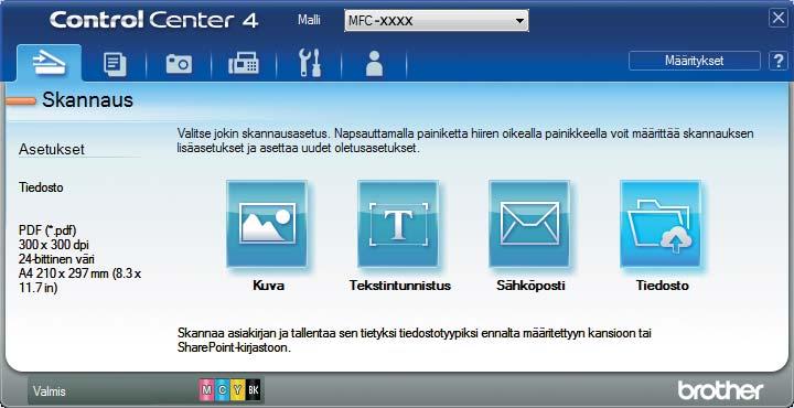 ) Asiakirjan skannaus PDF-tiedostoksi ControlCenter4- sovelluksella (Windows ) 6 (Lisätietoja uu Online-käyttöopas.) VINKKI Tietokoneen näytöt saattavat olla erilaisia mallin mukaan.