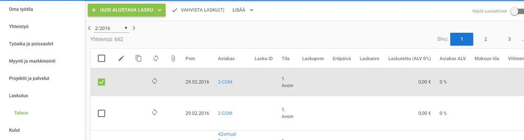 Näkyvissä olevien painikkeiden määrä riippuu uudessa käyttöliittymässä