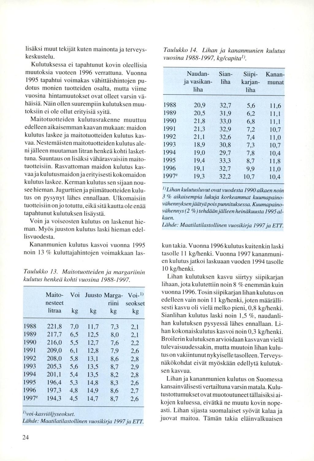 lisäksi muut tekijät kuten mainonta ja terveyskeskustelu. Kulutuksessa ei tapahtunut kovin oleellisia muutoksia vuoteen 1996 verrattuna.