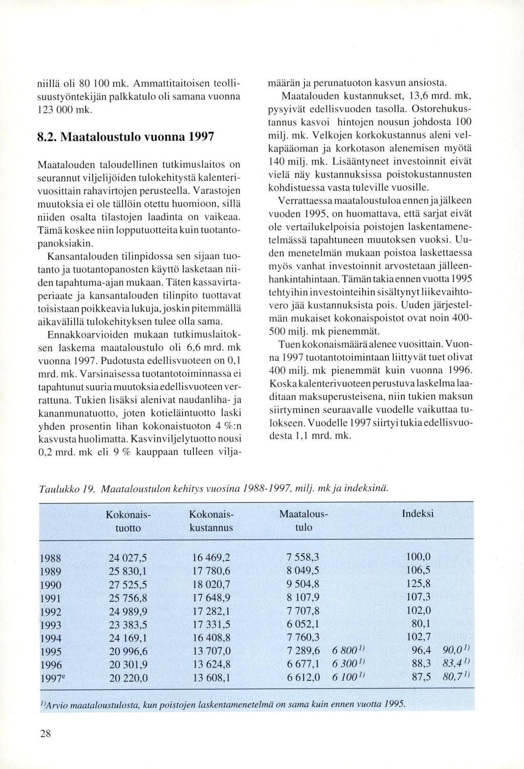 niillä oli 80 100 mk. Ammattitaitoisen teollisuustyöntekijän palklcatulo oli samana vuonna 123