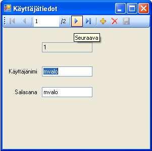 Käyttäjätiedot-ikkunassa (Kuva 9) voidaan selata ja muuttaa käyttäjätunnuksia ja salasanoja sekä luoda uusia. 23 Kuva 9. Käyttäjätietojen selaus-/muokkaus-välilehti 5.