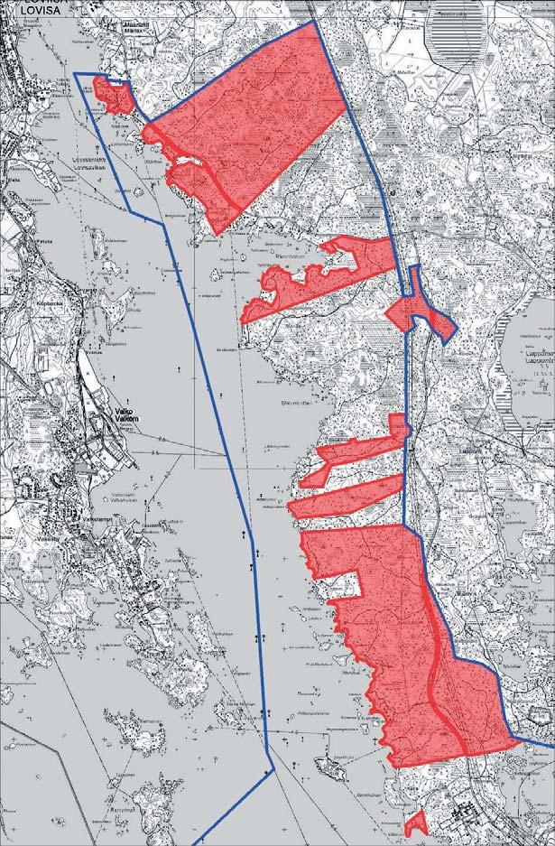 Kuva 3.3 Loviisan kaupungin maanomistus kaavan manneralueella 3.3 Rakennettu ympäristö 3.3.1 Kokonaisrakenne Suunnittelualueen kokonaispinta-ala on 5141 ha, josta manner- ja saaristoaluetta on 1504 ha ja vesialuetta 3637 ha.