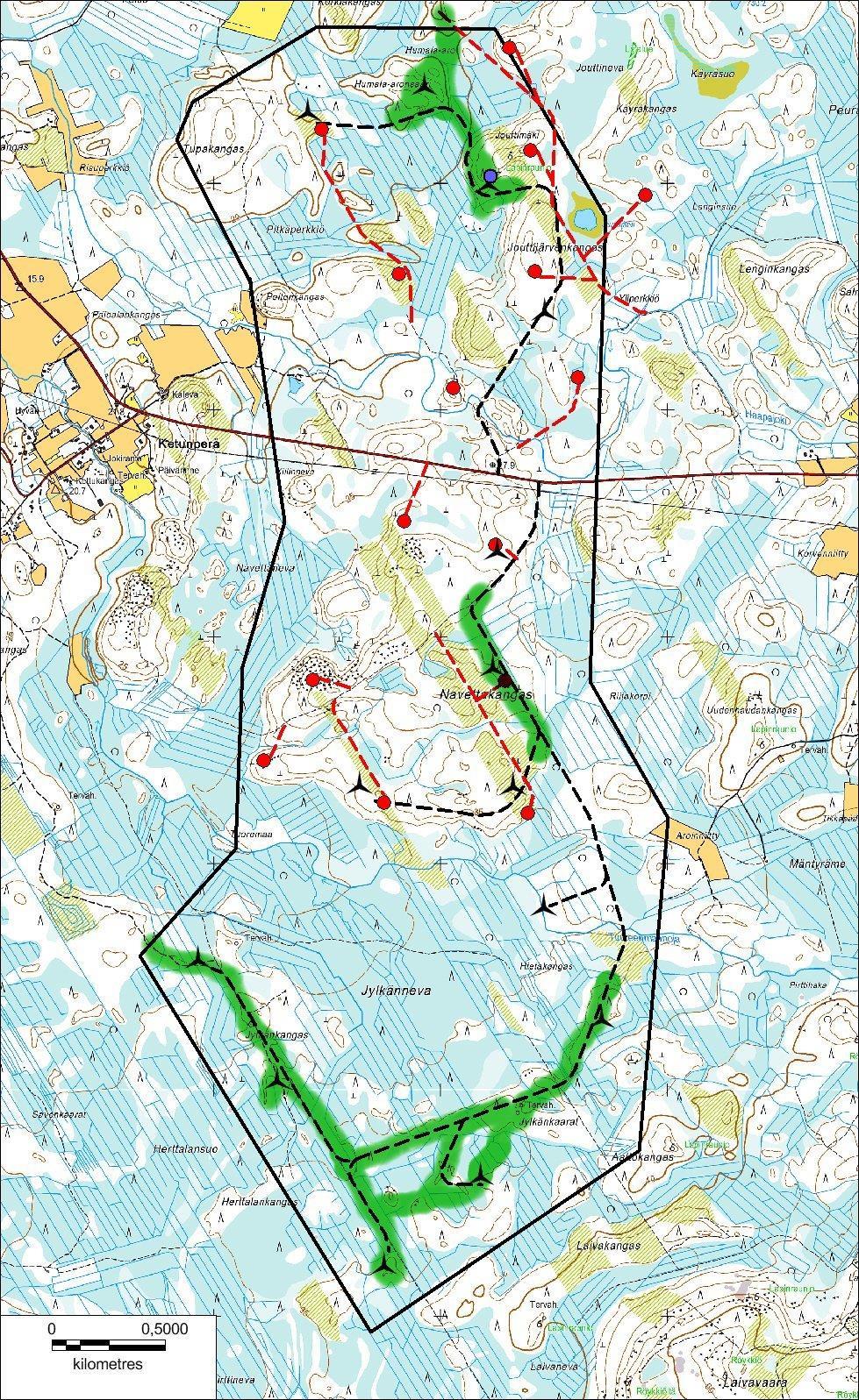4 Yleiskartat Ketunperä Karttapohja Pöyry Finland Oy Vihreällä merkitty tutkitut alueet.