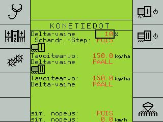 Konetietojen antaminen Ennen ensimmäistä käyttöönottoa on annettava konetiedot. Päälle kytkennän jälkeen avautuu päävalikon ensimmäinen sivu. Siirry nuolinäppäimellä toiselle sivulle.