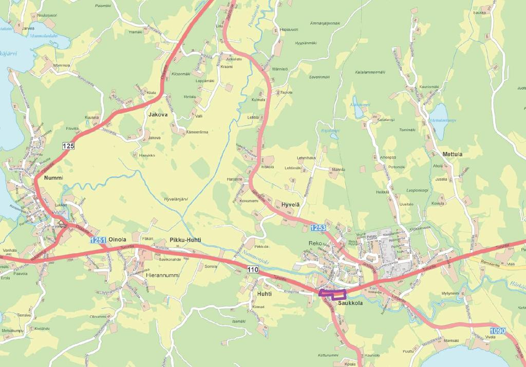 KAAVOITETTAVA ALUE KAAVOITETTAVA ALUE Suunnittelualue sijoittuu Saukkolan taajamaan Turuntien (mt 110) ja Saukkolan nykyisen liikekeskuksen eteläpuolelle.