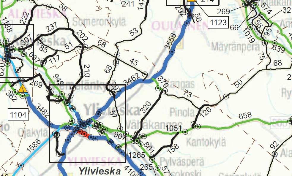 FCG SUUNNITTELU JA TEKNIIKKA OY KAAVASELOSTUS 6 (79) 4.1.2 Liikenne Suunnittelualueen eteläpuolella kulkee Haapavedentie. Tien keskimääräinen vuorokausiliikenne on 1051 ajoneuvoa vuorokaudessa.