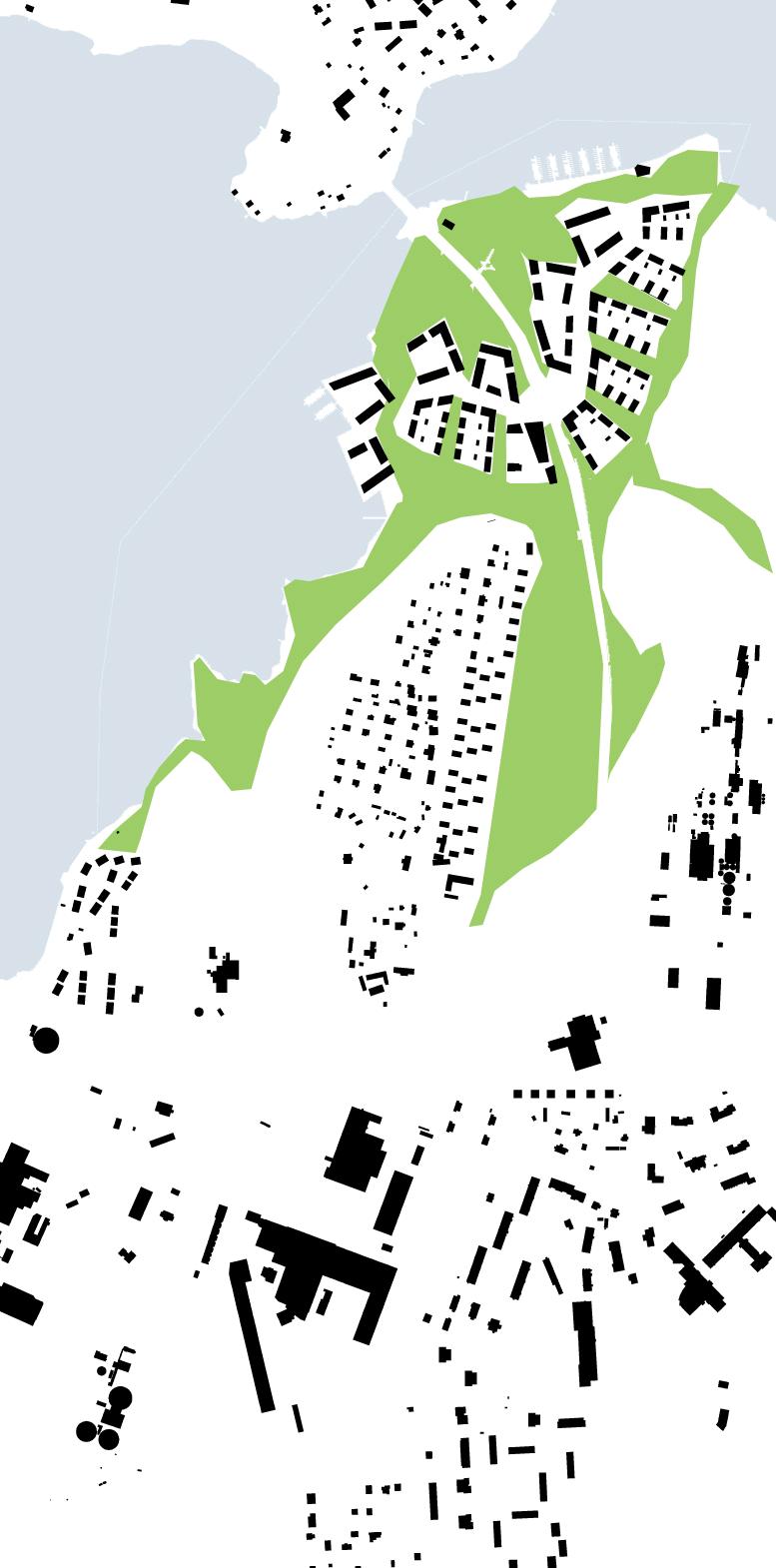 RAKEISUUS 1 / 400 KAAVIO / VIHERALUEET KAAVIO / MAISEMARAKENNE KAAVIO / NÄKYMÄT ASUNNOISTA KAAVIO / NÄKYMÄT MAISEMAAN ILMAKUVA ETELÄSTÄ SELOSTUS nimimerkki verso Sisääntulotiestä aiheutuva
