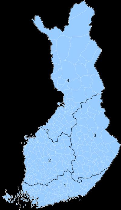 3.8 Aluejako Tilastokeskuksen suuralueiden mukainen: 1. Etelä-Suomi 2. Länsi-Suomi 3. Itä-Suomi 4. Pohjois-Suomi 5. Ahvenanmaa Åland 3.