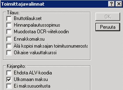 Jos arvoa ei ole määritelty, muodostetaan toimittajan laskuista SEPA-maksu. Toimittajan lisätiedot. Toimittajavalinnat-kentän vaihtoehdot. 2.