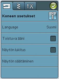KONEEN ASETUKSET Infokuvake Infokuvake avaa ikkunan, josta näet koneen ohjelmaversion, muistin käyttöasteen ja lisenssitiedot.