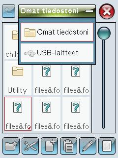 FILE MANAGERIN SELAAMINEN Kun File Manager on auki, pääset Omat tiedostoni -kansioon ja USB-tikulle (jos sellainen on kiinni koneessa). Painamalla kuvaketta pääset selaamaan kyseisen alueen sisältöä.