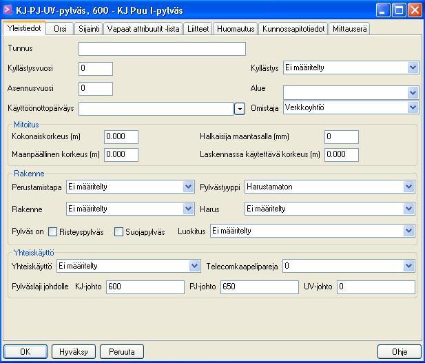 Kuva 6.3. Xpowerin kunnossapitosovelluksen pylvään yleistiedot välilehti.