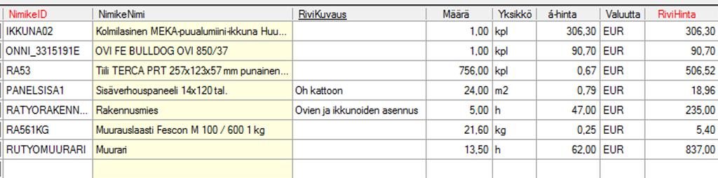 Jos puretaan, kysytään montako yksikköä tarvitaan. Tässä lasketaan 18 m 2 tiiliseinää.