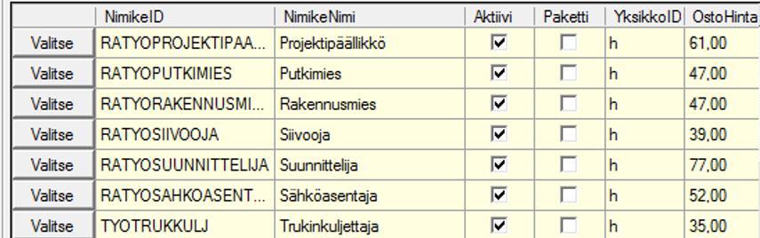 Kuka muistaa mitä litteroita, tilejä, kustannuslajeja jne. on käytössä? Listojen arvoja voidaan rajata karkeasti osion vasemmalla puolella.