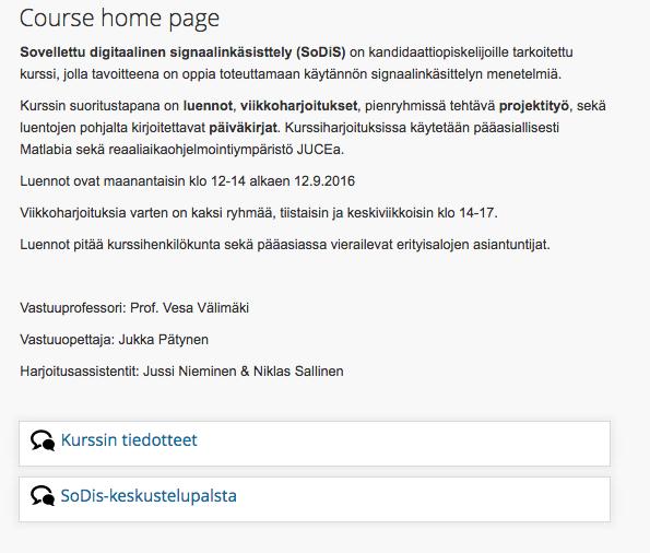 Harjoituksista Kurssin MyCourses- etusivulta