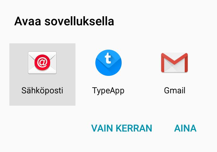 3 Samsung-puhelin ja -tablet Kirjallinen kysymys tai AVUKSI-kuvake avaa valitsemaasi internet-selaimeen asiointisivun, jossa on ohjeet ja sähköpostipohja.
