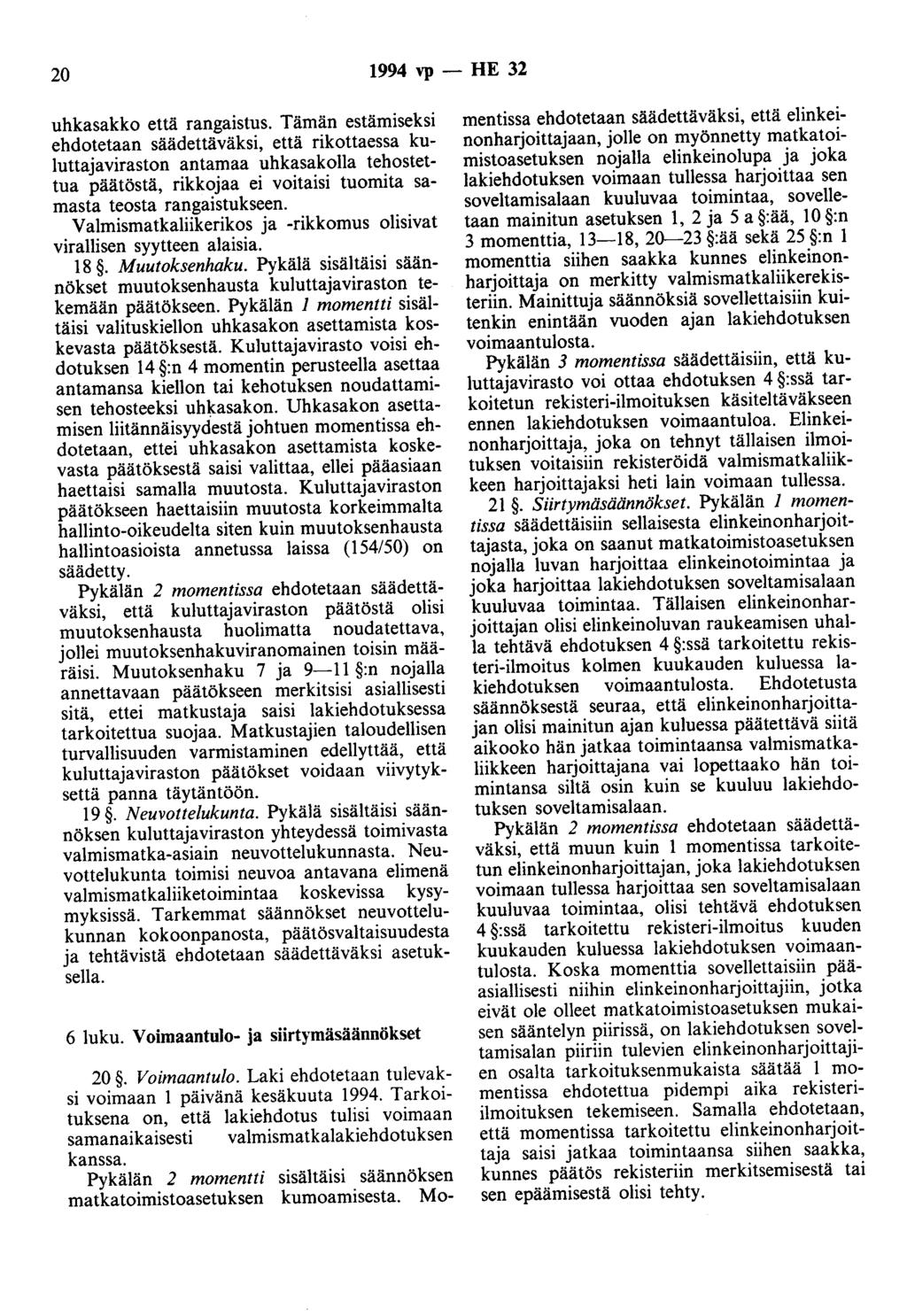 20 1994 vp - HE 32 uhkasakko että rangaistus.