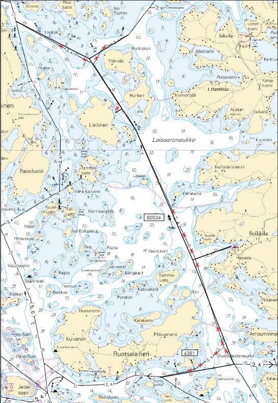 3 14-2016 6. Väylän keskilinja Farledens mittlinje Fairway centre line WGS 84 2.4 m Kartat-Korten-Charts 1) 60 27.610 N 21 40.286 E 26, 952, 953, D/720/720.2, D/Utö-Turku, Åbo, D/Index 2) 60 27.