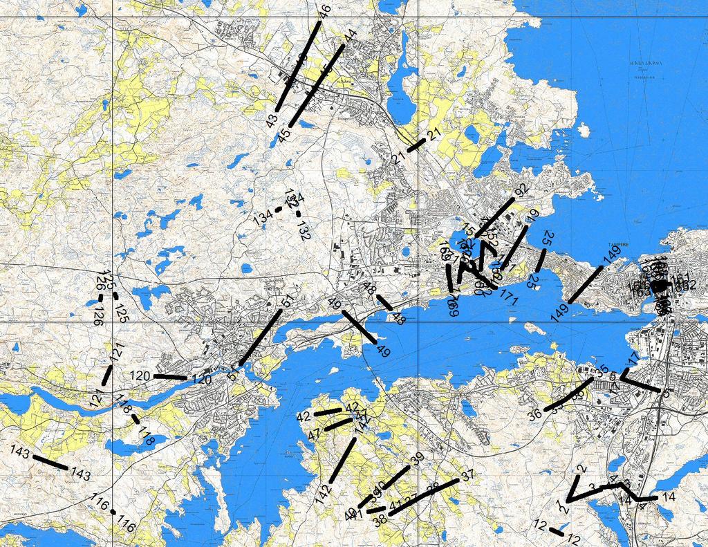 67 Kuva 41. Mittauslinjojen sijaintikartta.