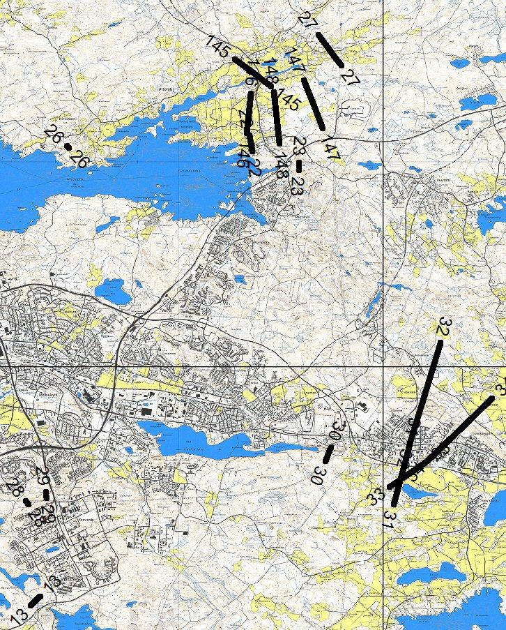 Kuva 42. Mittauslinjojen sijaintikartta.