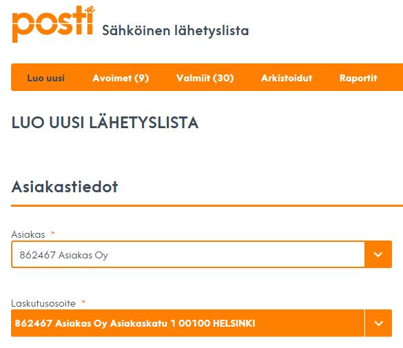 8 4. Lähetyslistapohjan luominen Luo uusi- näytöllä luot myös uuden lähetyslistapohjan.