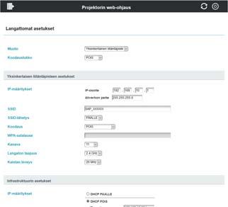 3. Verkonhallinta 3.1 Projektorin web-ohjaus - Verkkoasetukset (jatkuu) 3.1.3.3 Langattomat asetukset Konfi guroi langattoman LAN:in asetukset.