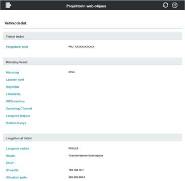 1. Verkkotoiminto 1. Verkkotoiminto Tämä kappale sisältää kuvauksen verkkotoiminto (verkkotoiminnon) pääpiirteistä. 1.1 Verkonhallinta Yhdistettäessä projektori ja tietokone verkon kautta projektorin kaukosäätäminen ja tilan monitorointi voidaan tehdä verkkoselaimella.