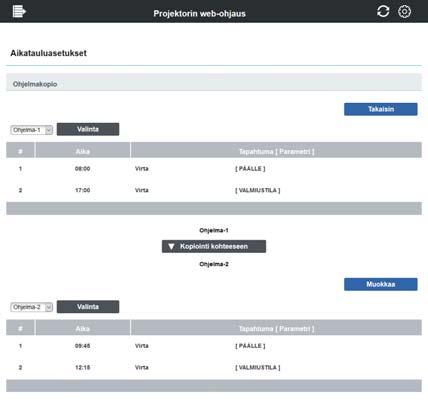 3. Verkonhallinta 3.1 Projektorin web-ohjaus - Aikatauluasetukset (jatkuu) 3.1.7.4 Ohjelmakopio Määrittää ohjelmakopion.