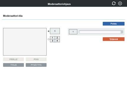 5. Näytön Mirroring 5.3.2 Moderaattori-tila Kuvaa näytön. (4) (1) (7) (2) (3) (5) (6) (1) Näyttötila valintapainike Valitsee Yksittäistilan tai Moni-tilan.