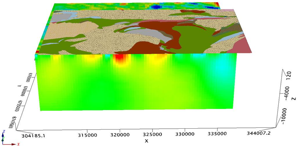 GEOLOGIAN TUTKIMUSKESKUS 86/2015 11 4 3D- MALLINNUS 4.1 Inversioleikkauksia Seuraavissa leikkauskuvissa inversiomallin syvyys on 10 kilometriä ja koordinaattijärjestelmä ETRS89/TM35FIN.